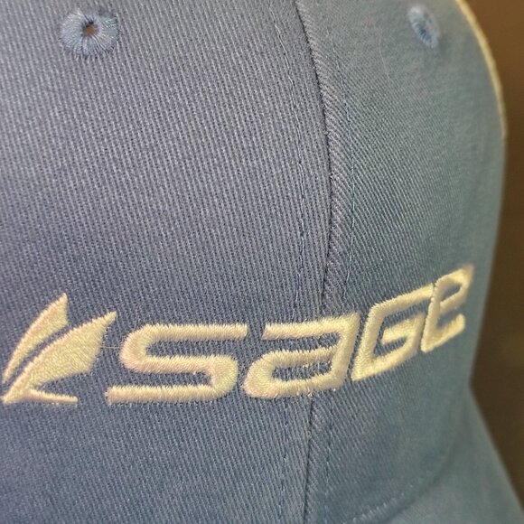 Sage Flyfishing Mesh Trucer Hat Cap Snap Back Blue White Embroidered Spell Out - Picture 7 of 12